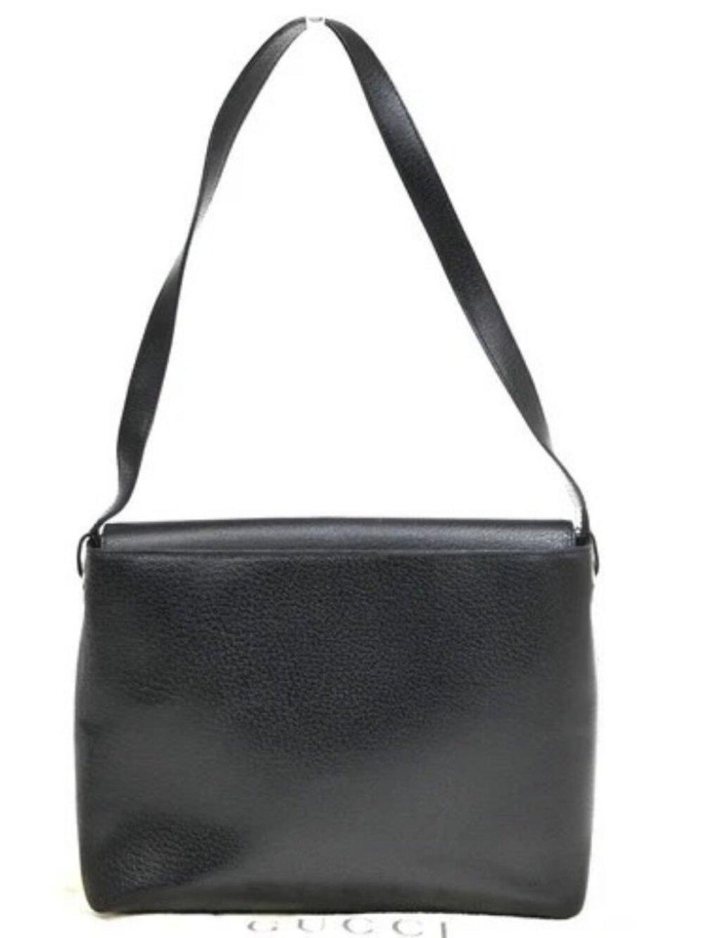 GUCCI Logo Shoulder Hand Bag Leather Black GHW Italy 05YJ376